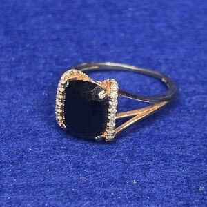 Silver Ring Black Gemstone Rhinestone Layers